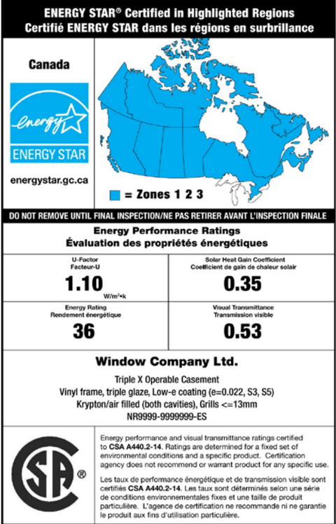 CSA labelling provides information about the performance of a window right on the product.