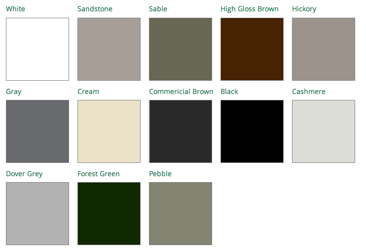 These are the standard window colours Ecoline windows can be manufactured with.
