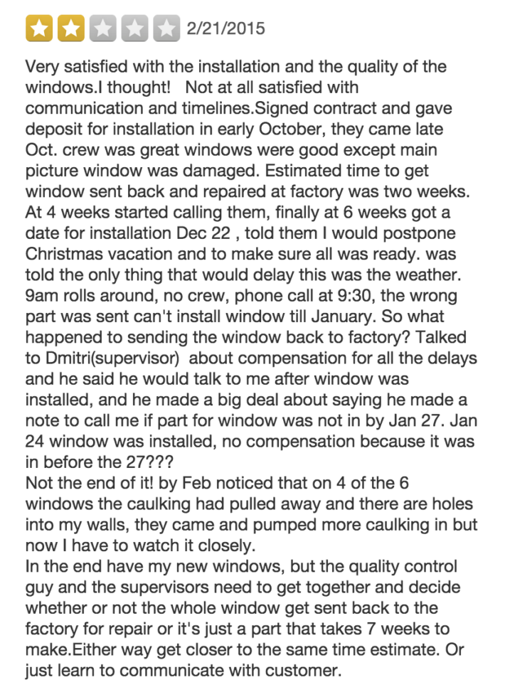 This is a real, negative review for Ecoline Windows. We always listen to good AND bad feedback from our customers to help us improve.