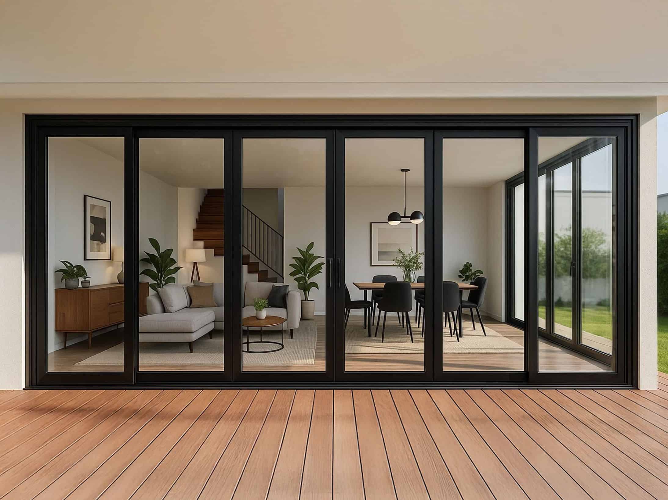 black stacking patio doors
