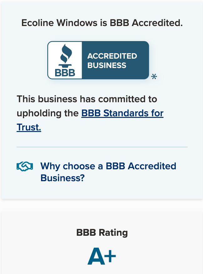 Ecoline Windows is BBB accredited